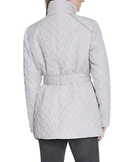 Cole Haan Water Resistant Quilted Stand Collar Belted Jacket