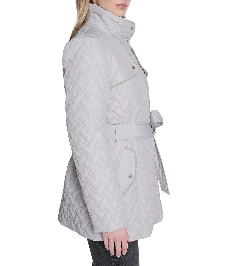 Cole Haan Water Resistant Quilted Stand Collar Belted Jacket
