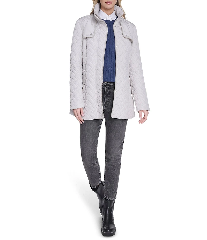 Cole Haan Water Resistant Quilted Stand Collar Belted Jacket