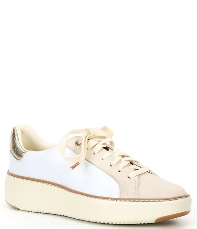 Cole Haan Women's GrandPrø Topspin Suede and Leather Leopard Print Platform Sneakers