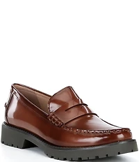 Cole Haan Women's Treena Glazed Leather Lug Sole Penny Loafers