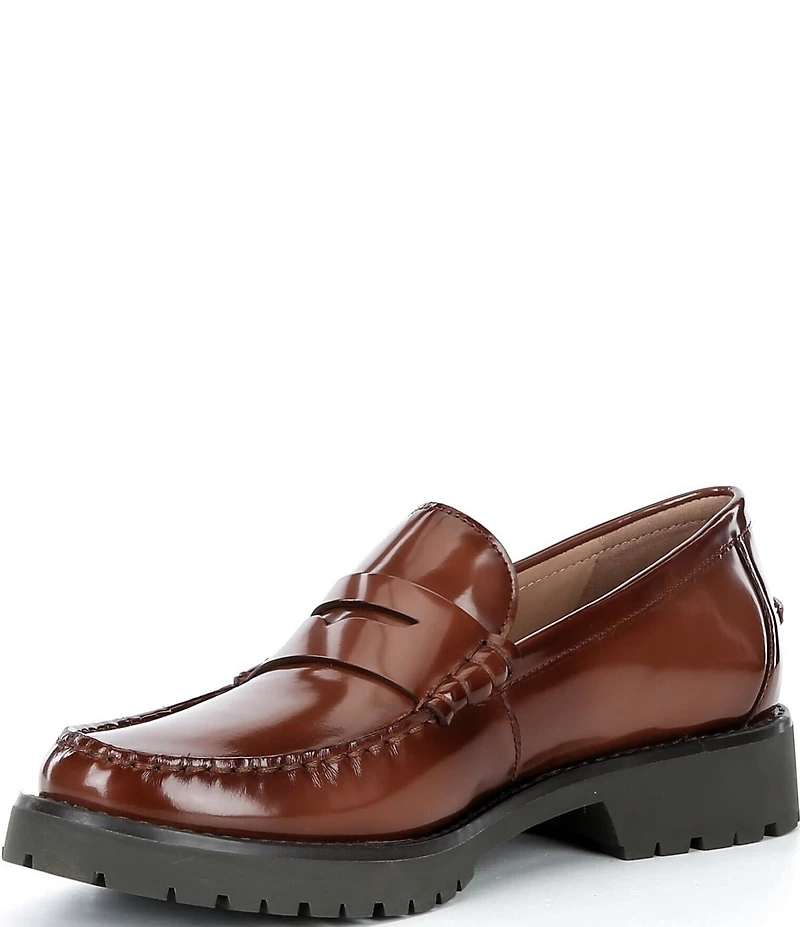 Cole Haan Women's Treena Glazed Leather Lug Sole Penny Loafers