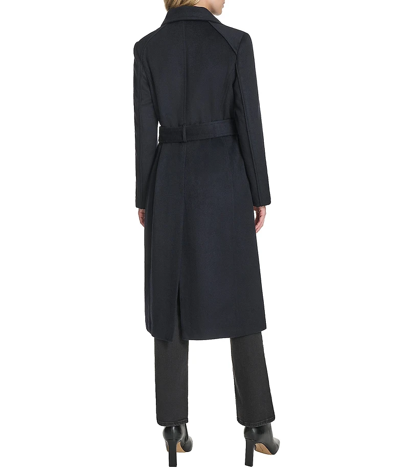 Cole Haan Wool Blend Water Resistant Stand Collar Belted Wrap Coat