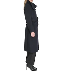 Cole Haan Wool Blend Water Resistant Stand Collar Belted Wrap Coat