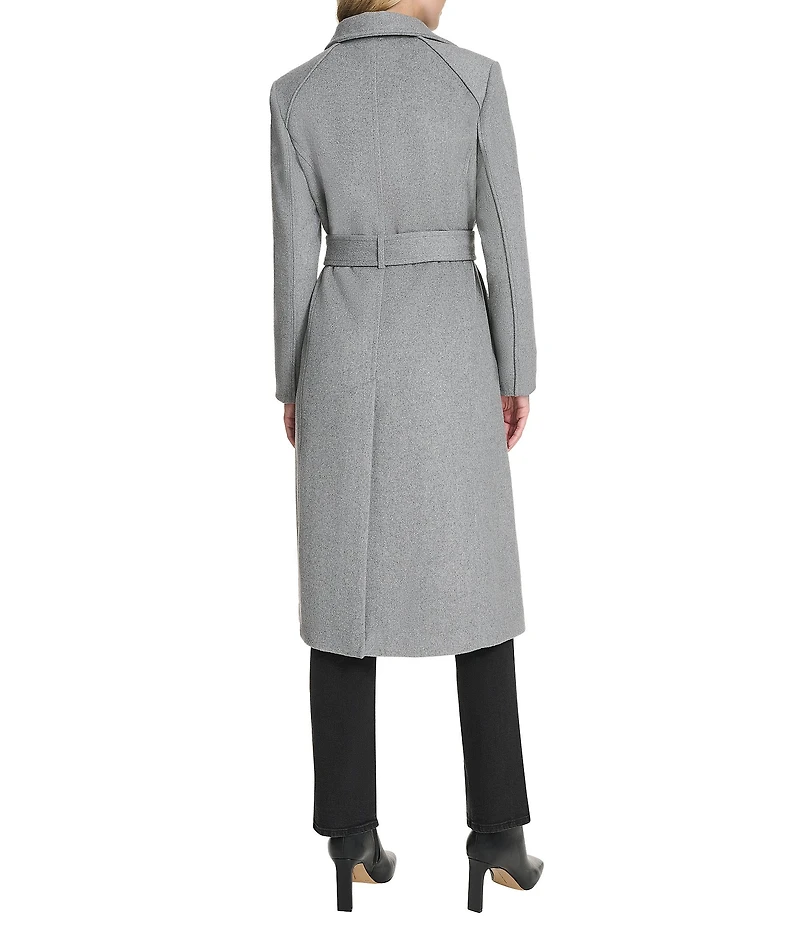 Cole Haan Wool Blend Water Resistant Stand Collar Belted Wrap Coat