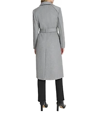 Cole Haan Wool Blend Water Resistant Stand Collar Belted Wrap Coat