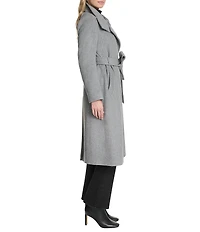 Cole Haan Wool Blend Water Resistant Stand Collar Belted Wrap Coat