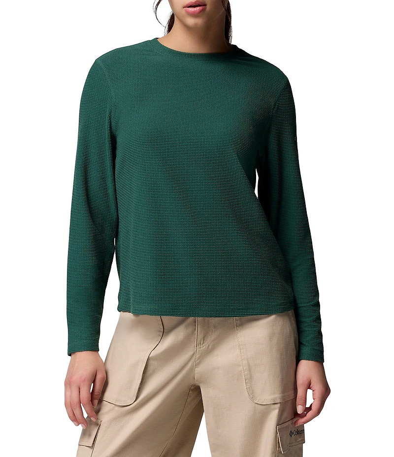 Columbia Brea Falls Grid Stretch Knit Crew Neck Long Sleeves Omni-Wick Tee