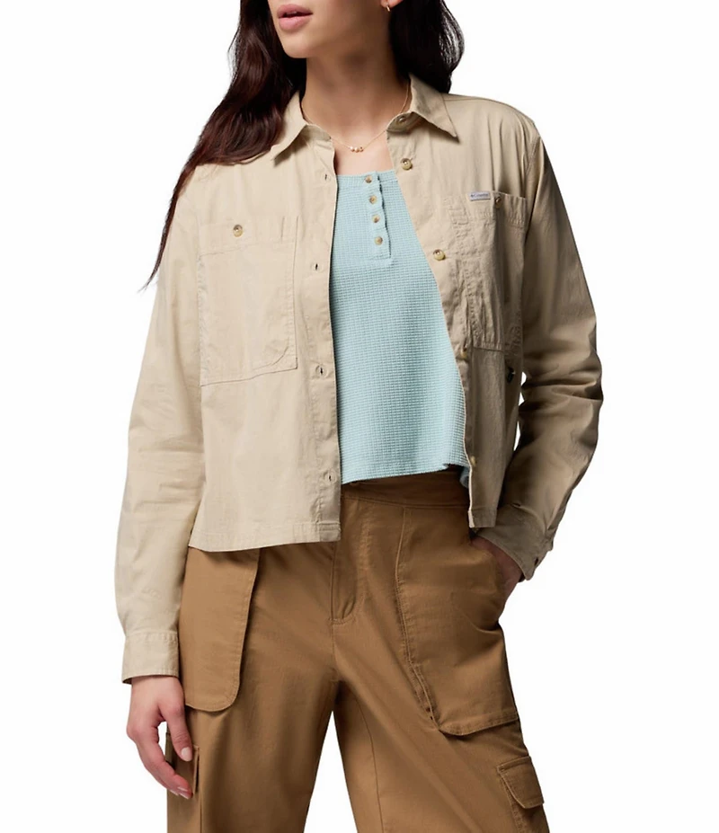 Columbia Brea Falls Woven Point Collar Long Sleeves Button Front Top