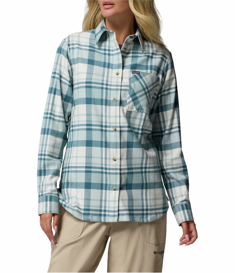 Columbia Calico Basin Stretch Flannel Point Collar Button Front Plaid Shirt