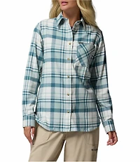 Columbia Calico Basin Stretch Flannel Point Collar Button Front Plaid Shirt
