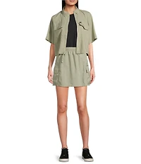 Columbia Elevated Utility Woven Snap Collar Short Sleeve Chest Pocket Front Zip Shirt