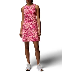 Columbia Guava Pink Vacay Bloom Printed Crew Neckline Sleeveless Mini Dress