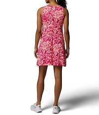 Columbia Guava Pink Vacay Bloom Printed Crew Neckline Sleeveless Mini Dress