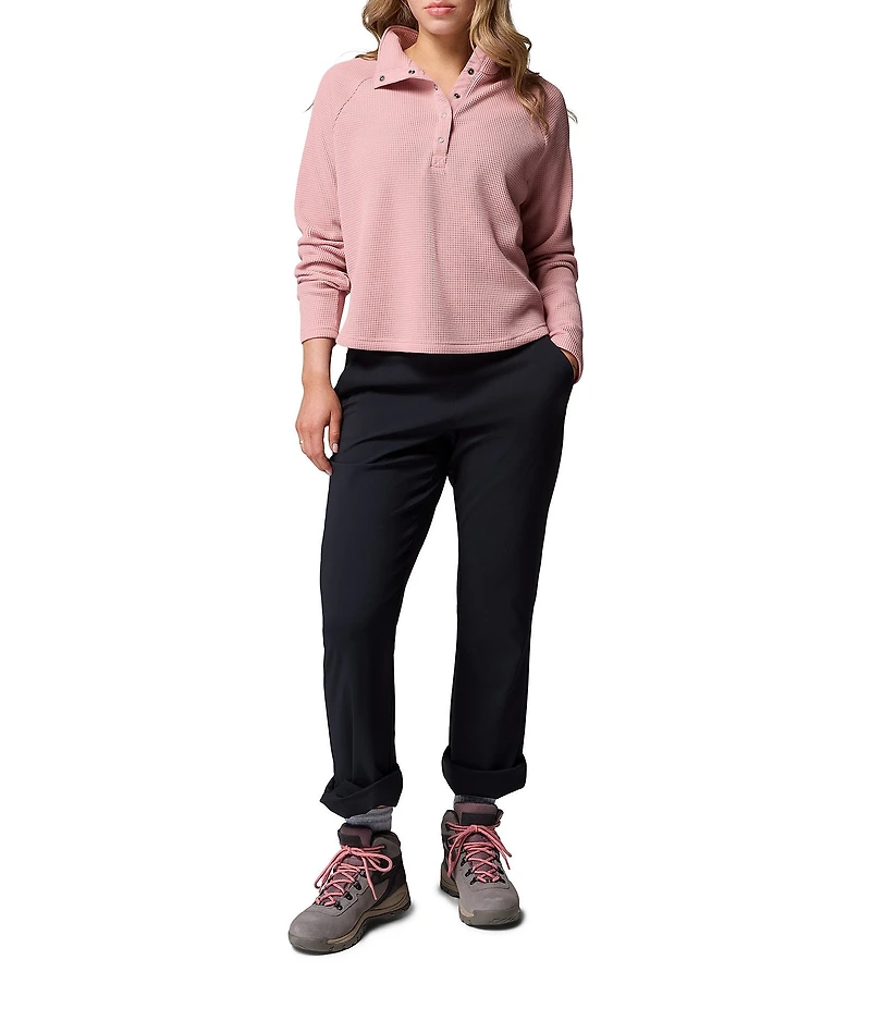 Columbia Holly Hideaway Waffle Knit Mock Neck Long Sleeves Snap Front Top