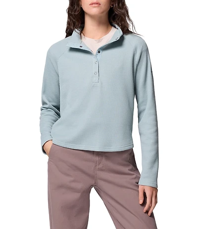 Columbia Holly Hideaway Waffle Knit Mock Neck Long Sleeves Snap Front Top