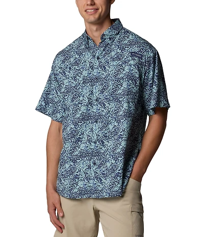 Columbia PFF Super Tamiami Palm Print Short Sleeve Woven Shirt