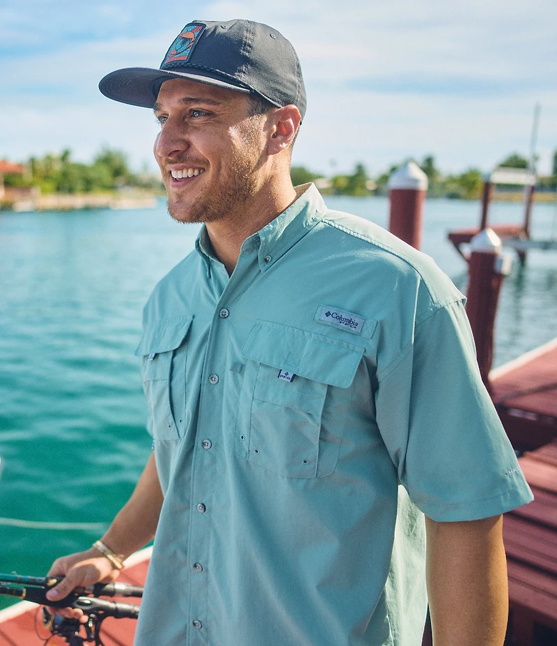 Columbia PFG Bahama II Relaxed Fit Solid Short Sleeve Woven Shirt