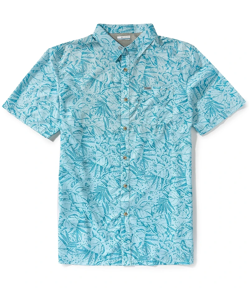 Columbia PFG Big & Tall Super Slack Tide Leaf Print Short Sleeve Woven Shirt