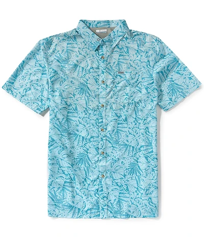Columbia PFG Big & Tall Super Slack Tide Leaf Print Short Sleeve Woven Shirt