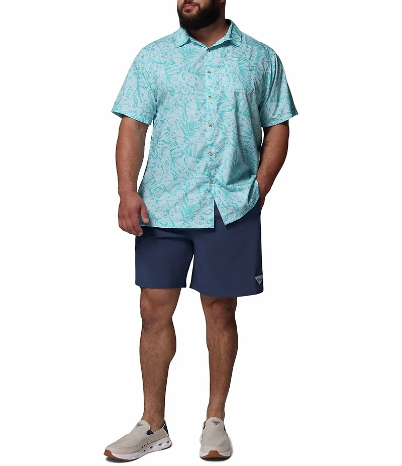 Columbia PFG Big & Tall Super Slack Tide Leaf Print Short Sleeve Woven Shirt