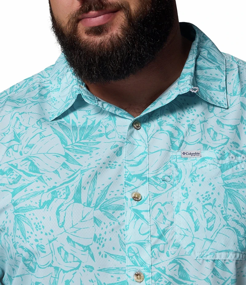 Columbia PFG Big & Tall Super Slack Tide Leaf Print Short Sleeve Woven Shirt