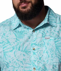 Columbia PFG Big & Tall Super Slack Tide Leaf Print Short Sleeve Woven Shirt