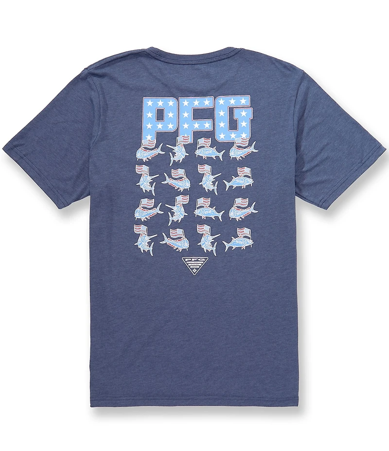 Columbia PFG Lure Lineup Fish Americana Flag Short Sleeve T-Shirt