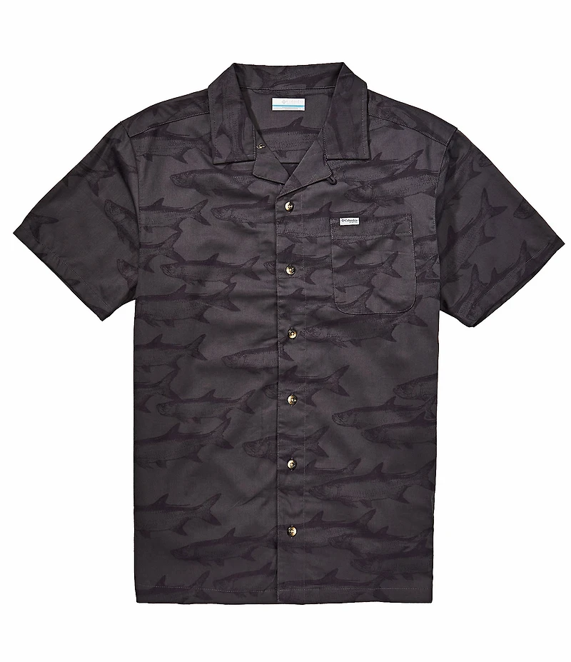 Columbia PFG River Lodge Fish Print Short Sleeve Woven Camp Shirt