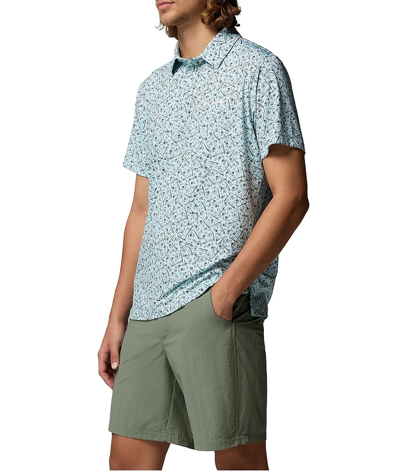 Columbia PFG Super Slacktide II Stretch Fish Print Short Sleeve Polo Shirt