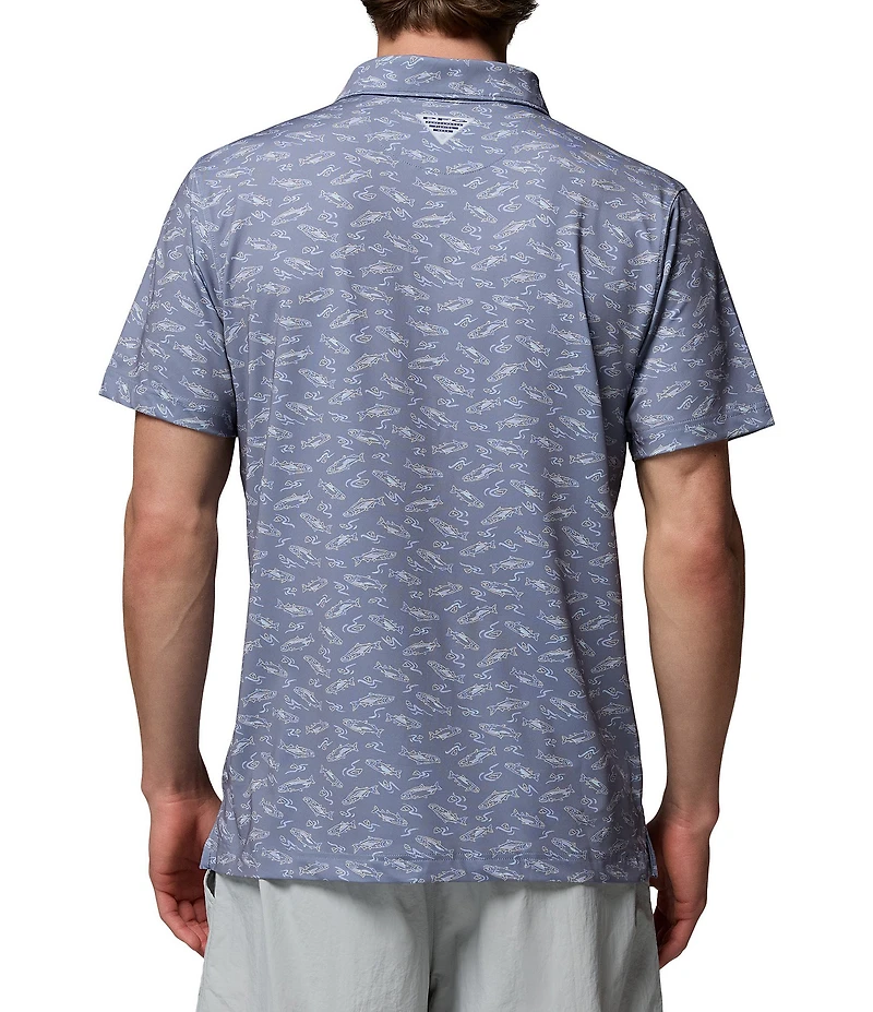 Columbia PFG Super Slacktide II Stretch Printed Short Sleeve Polo Shirt