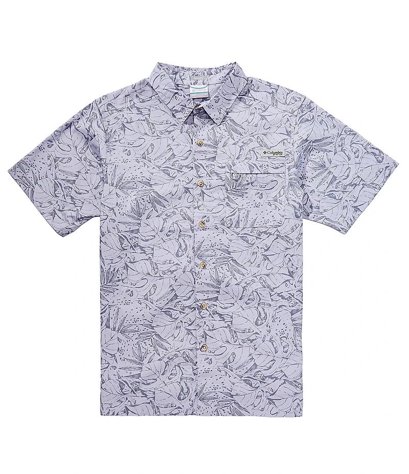 Columbia PFG Wild Cast Leaf Print Short Sleeve Woven Shirt