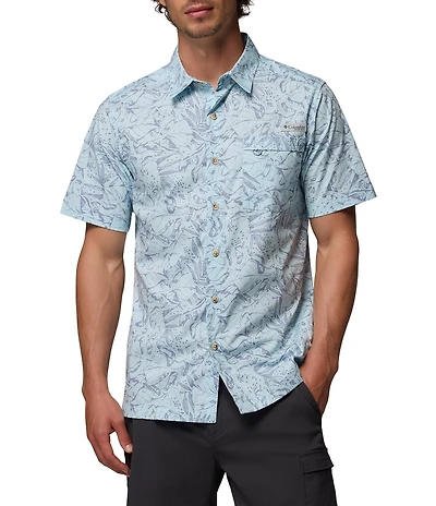 Columbia PFG Wild Cast Leaf Print Short Sleeve Woven Shirt