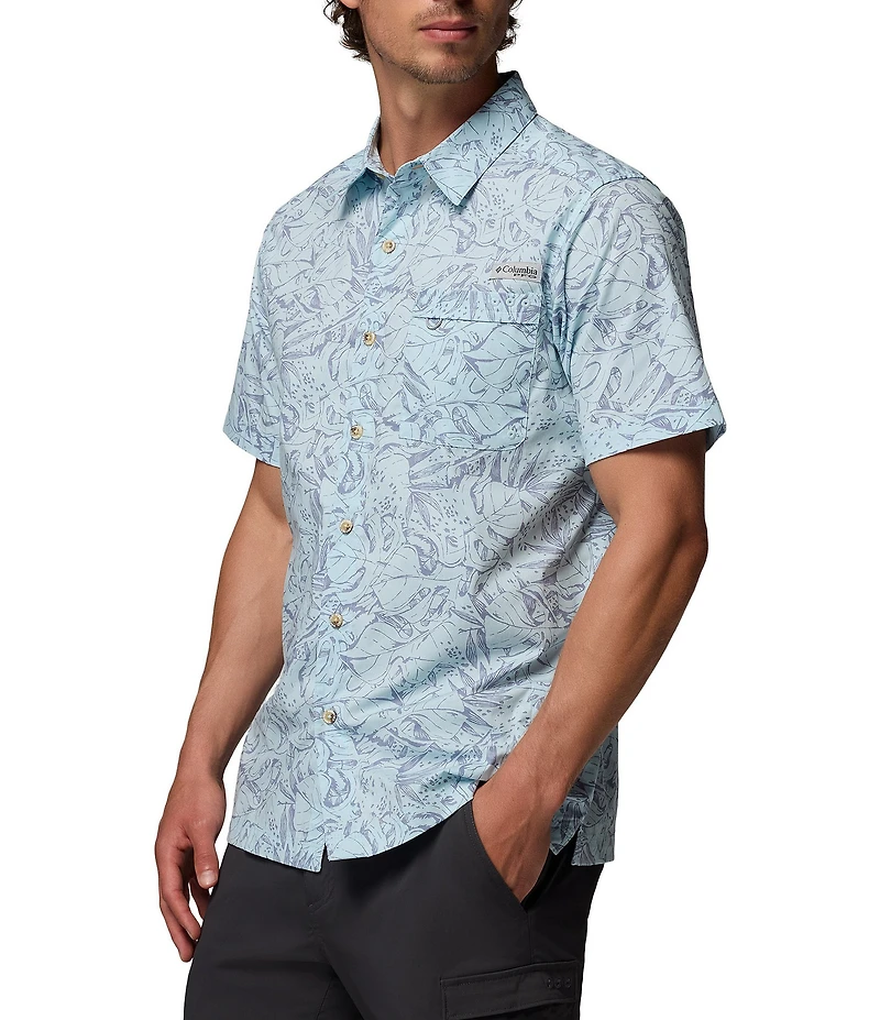 Columbia PFG Wild Cast Leaf Print Short Sleeve Woven Shirt