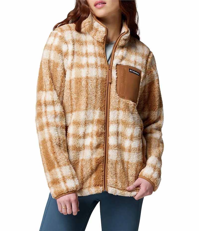 Columbia West Bend Plaid Fleece Stand Collar Long Sleeve Zip Front Jacket