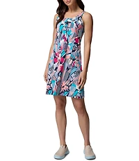 Columbia Women's Freezer Guava Pink Tropic View Print Scoop Neck Empire A-Line Dress