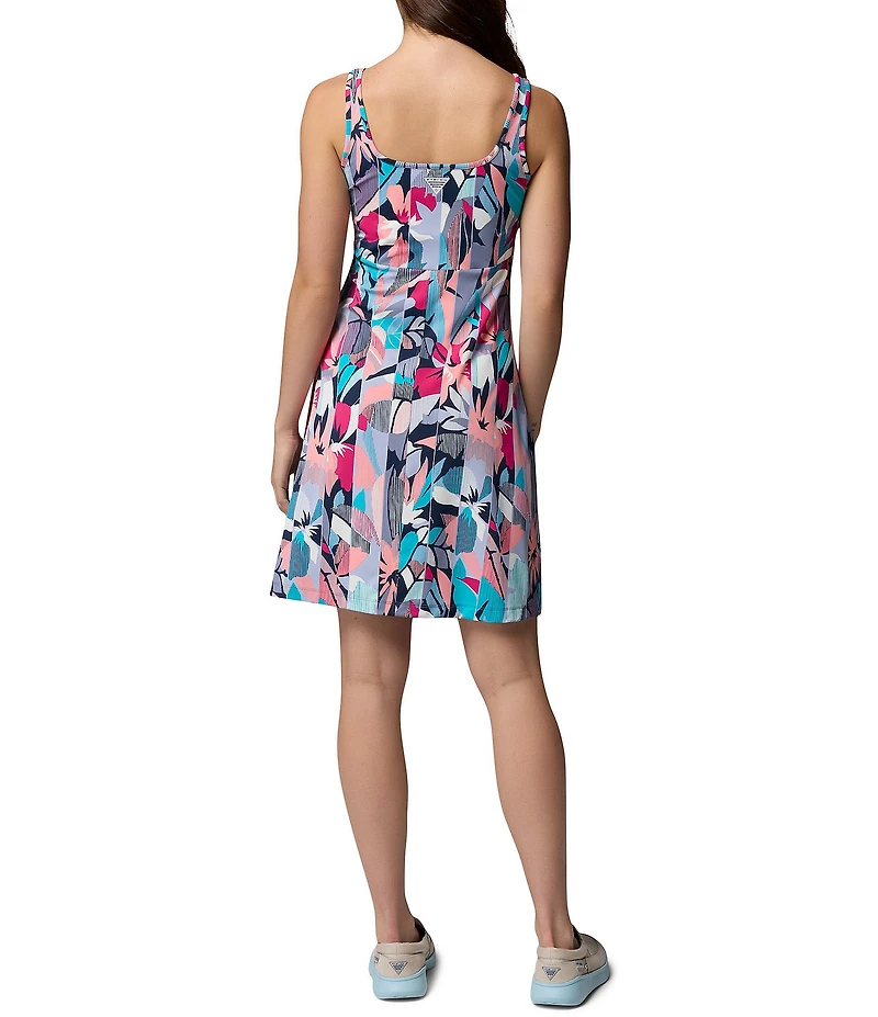Columbia Women's Freezer Guava Pink Tropic View Print Scoop Neck Empire A-Line Dress