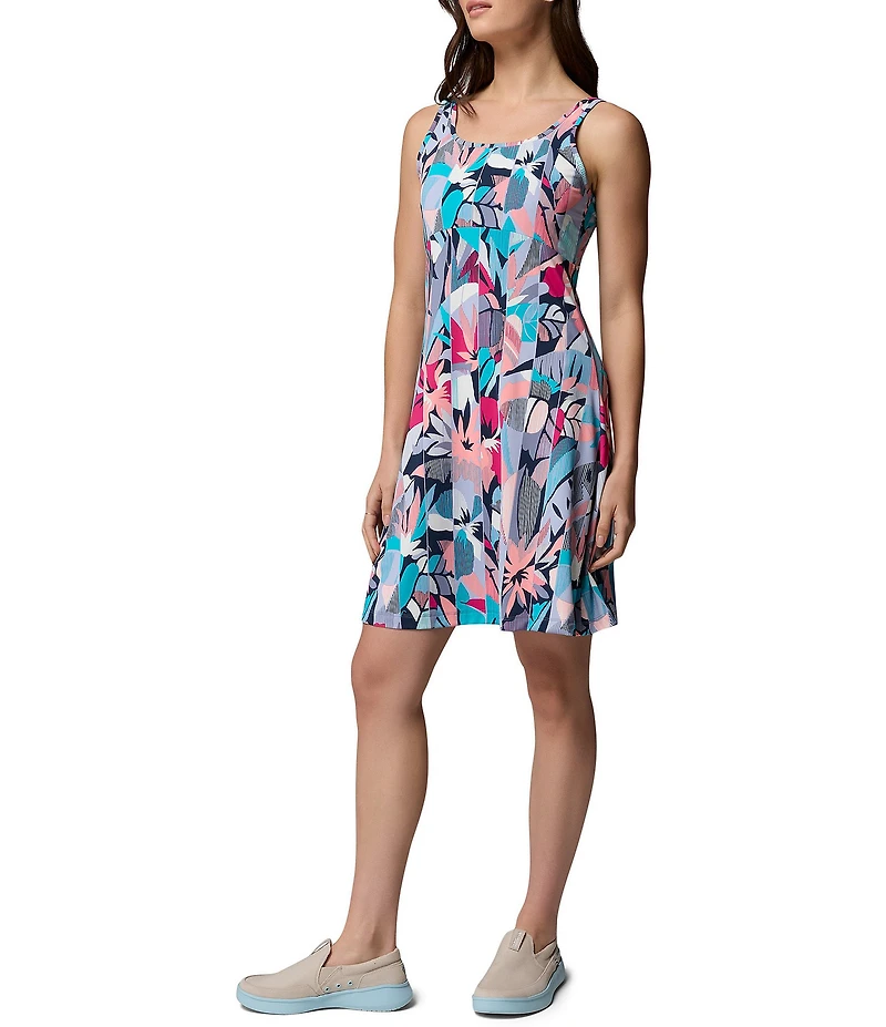 Columbia Women's Freezer Guava Pink Tropic View Print Scoop Neck Empire A-Line Dress