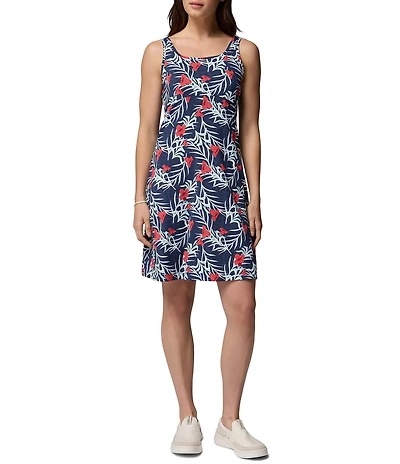 Columbia Women's Freezer Beet Sunflora Print Scoop Neck Empire A-Line Dress