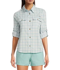Columbia Women's PFG Wildcast Performance Yarn Dye Plaid Print Long Sleeve Button Front Shirt