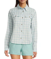 Columbia Women's PFG Wildcast Performance Yarn Dye Plaid Print Long Sleeve Button Front Shirt