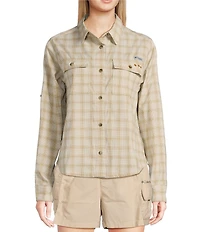Columbia Women's PFG Wildcast Performance Yarn Dye Plaid Print Long Sleeve Button Front Shirt