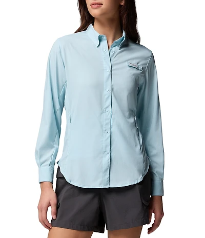 Columbia Womens Tamiami II Long Sleeve Woven Point Collar Roll-Tab Sleeves Button Front Shirt