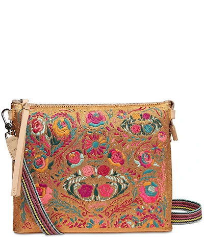 Consuela Bronzer Downtown Embroidered Metalllic Floral Crossbody Bag