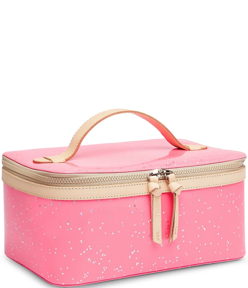 Consuela Large Shine Neon Pink Patent Star Glitter Train Case