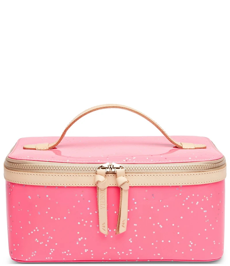 Consuela Shine Neon Pink Patent Star Glitter Large Train Case