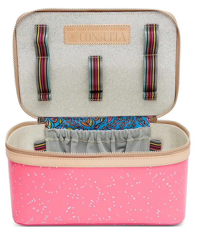 Consuela Shine Neon Pink Patent Star Glitter Large Train Case