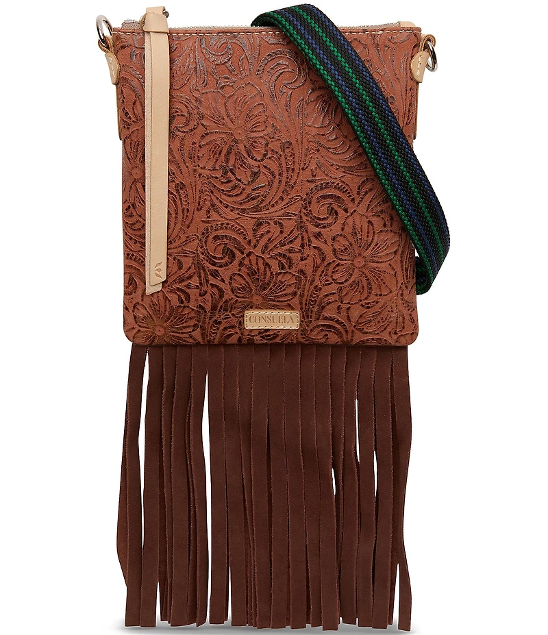 Consuela Sally Mini Explorer Tooled Leather Fringe Crossbody Bag