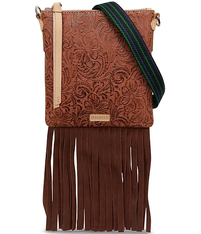 Consuela Sally Mini Explorer Tooled Leather Fringe Crossbody Bag