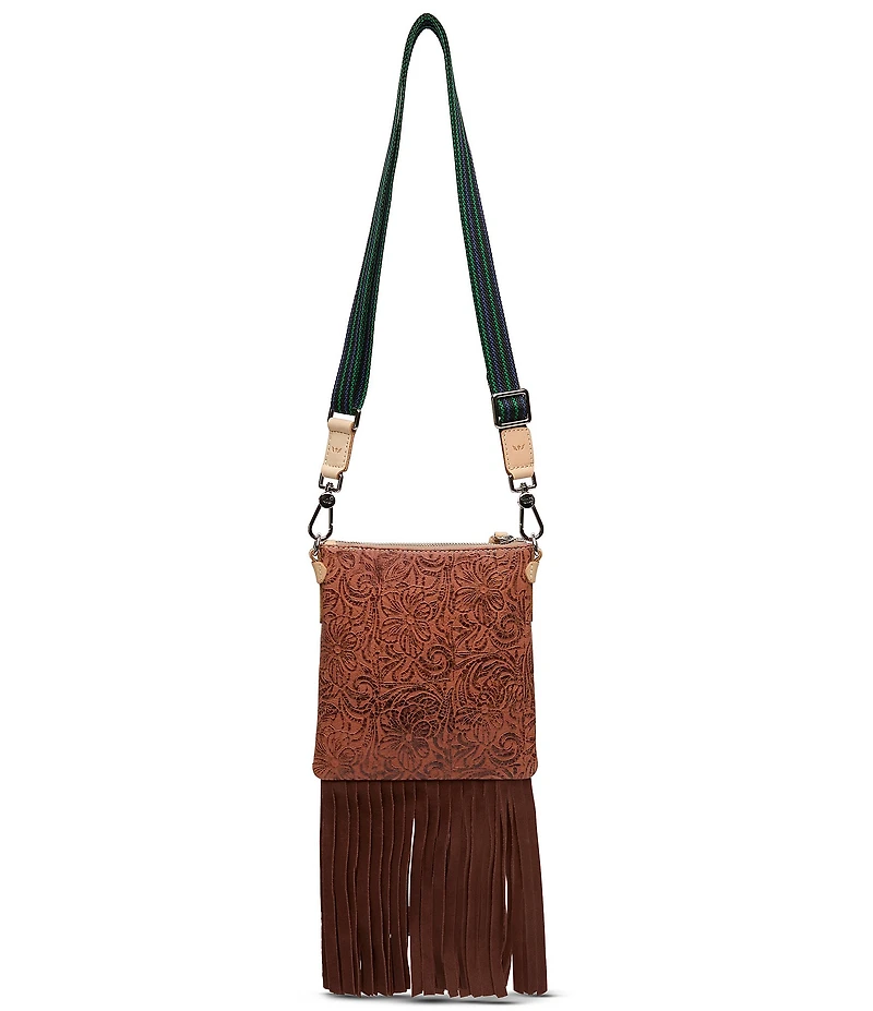 Consuela Sally Mini Explorer Tooled Leather Fringe Crossbody Bag
